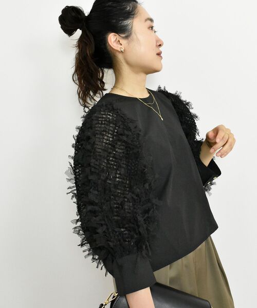 le.coeur blanc（ルクールブラン）の「TORRAZZO DONNA袖チュールブラウス（シャツ/ブラウス・レディース・アイボリー/ブラック・38）」の4枚目の写真