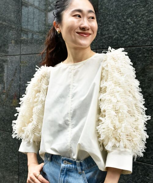 le.coeur blanc（ルクールブラン）の「TORRAZZO DONNA袖チュールブラウス（シャツ/ブラウス・レディース・アイボリー/ブラック・38）」の15枚目の写真