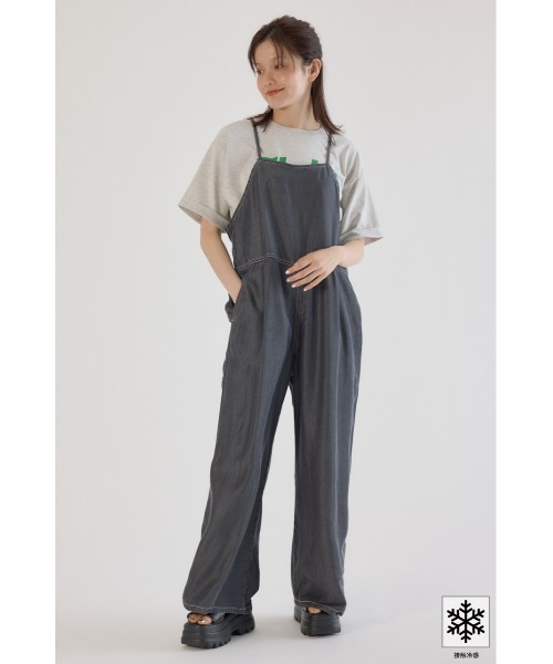 RODEO CROWNS WIDE BOWL（ロデオクラウンズワイドボウル）の「クールデニムリボンサロペット（つなぎ/オールインワン・レディース・ブルー/ブラック・FREE）」の4枚目の写真