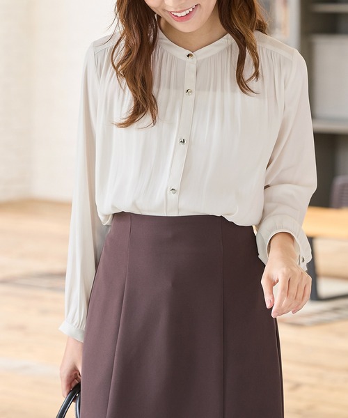 Honeys（ハニーズ）の「バンドカラーブラウス（シャツ/ブラウス・レディース・ホワイト/ワインレッド/ネイビー/ダークブルー/チャコール・L/M/S/LL/3L）」の10枚目の写真