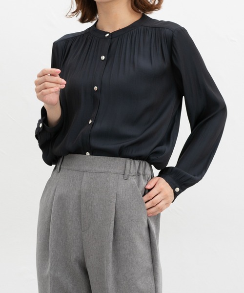 Honeys（ハニーズ）の「バンドカラーブラウス（シャツ/ブラウス・レディース・ホワイト/ワインレッド/ネイビー/ダークブルー/チャコール・L/M/S/LL/3L）」の12枚目の写真