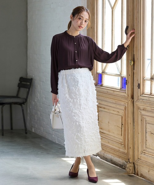 Honeys（ハニーズ）の「バンドカラーブラウス（シャツ/ブラウス・レディース・ホワイト/ワインレッド/ネイビー/ダークブルー/チャコール・L/M/S/LL/3L）」の13枚目の写真