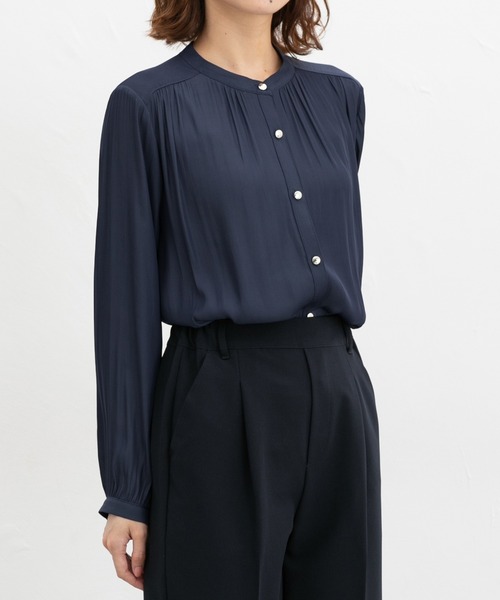 Honeys（ハニーズ）の「バンドカラーブラウス（シャツ/ブラウス・レディース・ホワイト/ワインレッド/ネイビー/ダークブルー/チャコール・L/M/S/LL/3L）」の16枚目の写真