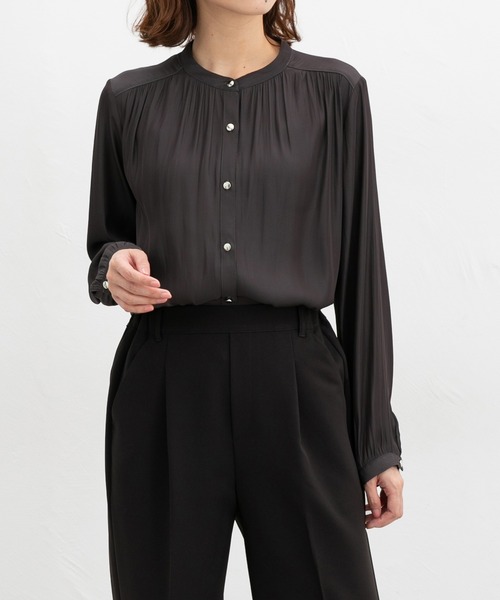 Honeys（ハニーズ）の「バンドカラーブラウス（シャツ/ブラウス・レディース・ホワイト/ワインレッド/ネイビー/ダークブルー/チャコール・L/M/S/LL/3L）」の18枚目の写真