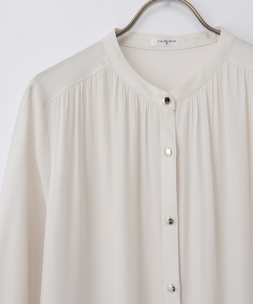 Honeys（ハニーズ）の「バンドカラーブラウス（シャツ/ブラウス・レディース・ホワイト/ワインレッド/ネイビー/ダークブルー/チャコール・L/M/S/LL/3L）」の20枚目の写真