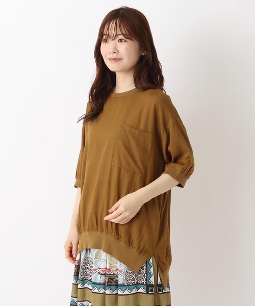 one'sterrace(ワンズテラス)の「リブコンビ 6分袖ブラウス(シャツ/ブラウス・レディース・ブラック系8/カーキ系5/キャメル・02)」の3枚目の写真