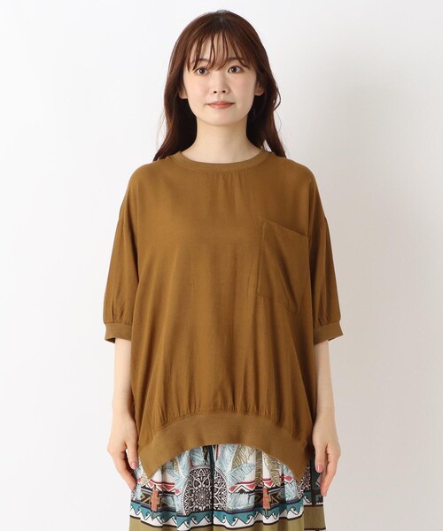 one'sterrace(ワンズテラス)の「リブコンビ 6分袖ブラウス(シャツ/ブラウス・レディース・ブラック系8/カーキ系5/キャメル・02)」の17枚目の写真