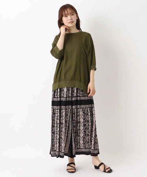 one'sterrace(ワンズテラス)の「リブコンビ 6分袖ブラウス(シャツ/ブラウス・レディース・ブラック系8/カーキ系5/キャメル・02)」の6枚目の写真