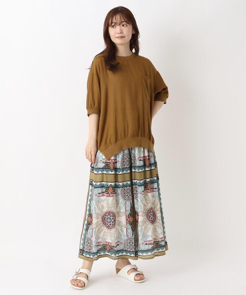 one'sterrace(ワンズテラス)の「リブコンビ 6分袖ブラウス(シャツ/ブラウス・レディース・ブラック系8/カーキ系5/キャメル・02)」の4枚目の写真