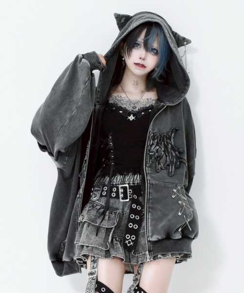 REFLEM 猫耳 ジップパーカー REFLEM/レフレム』猫耳ZIPパーカー/ジップアップパーカー