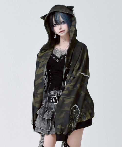 REFLEM 猫耳 ジップパーカー REFLEM/レフレム』猫耳ZIPパーカー/ジップアップパーカー