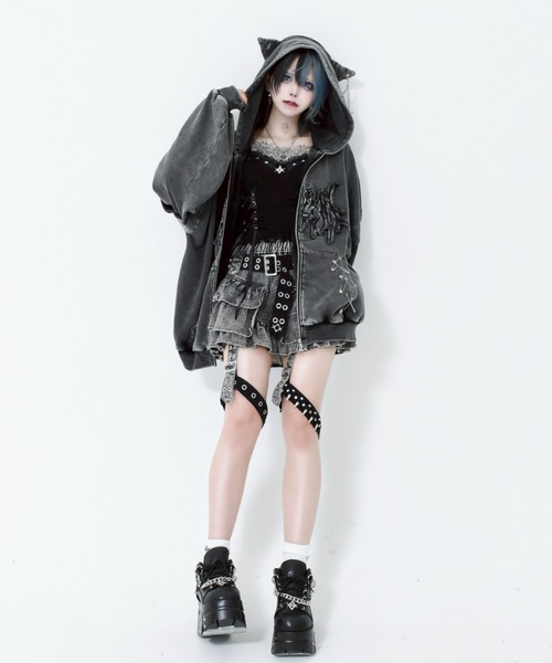 レフレム 猫耳 グレーフードパーカー REFLEM/レフレム』猫耳ZIPパーカー/ジップアップパーカー