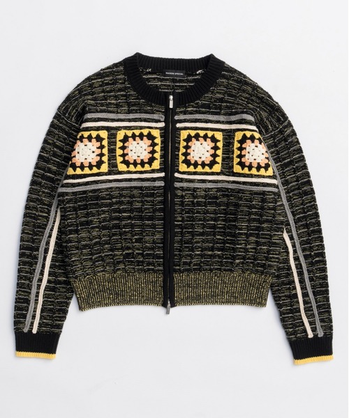 MAISON SPECIAL(メゾンスペシャル)の「Crochet Motif Zip Knit Cardigan/クロシェモチーフジップニットカーデ(カーディガン/ボレロ・レディース・ブラック/ブルー・FREE)」の9枚目の写真