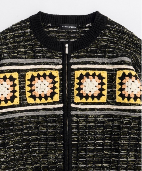 MAISON SPECIAL(メゾンスペシャル)の「Crochet Motif Zip Knit Cardigan/クロシェモチーフジップニットカーデ(カーディガン/ボレロ・レディース・ブラック/ブルー・FREE)」の10枚目の写真