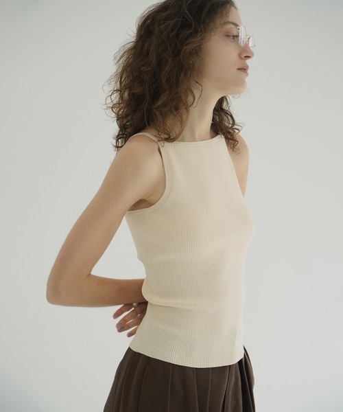 トップス CLANE BOAT NECK NO SLEEVE KNIT TOPS CLANE/クラネ】BOAT NECK NO SLEEVE KNIT TOPS/ボートネック