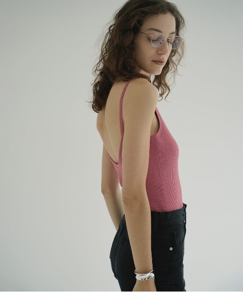 CLANE BOAT NECK BACK OPEN KNIT TOPS ピンク BOAT NECK BACK OPEN KNIT TOPS（ニット/セーター）｜CLANE