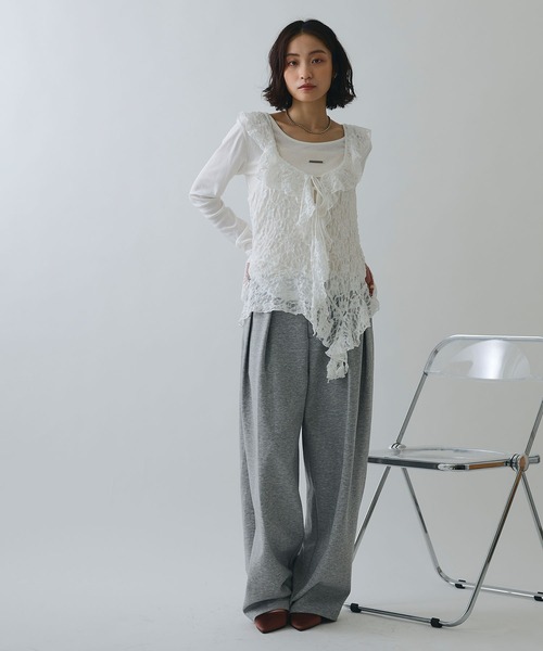 ELLEgirl（エルガール）の「ツータックスウェットパンツ（スウェットパンツ・レディース・杢グレー/チャコール/ベージュ・S/M）」の4枚目の写真