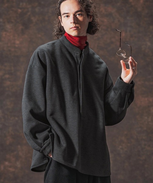 Jih Nunc（ジーヌンク）の「ms6211-スタンドカラー起毛プルオーバーシャツ(JIH-R1118)（シャツ/ブラウス・メンズ・グレー/ライトベージュ/ブラック・L/M/S）」の3枚目の写真