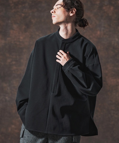 Jih Nunc（ジーヌンク）の「ms6211-スタンドカラー起毛プルオーバーシャツ(JIH-R1118)（シャツ/ブラウス・メンズ・グレー/ライトベージュ/ブラック・L/M/S）」の2枚目の写真