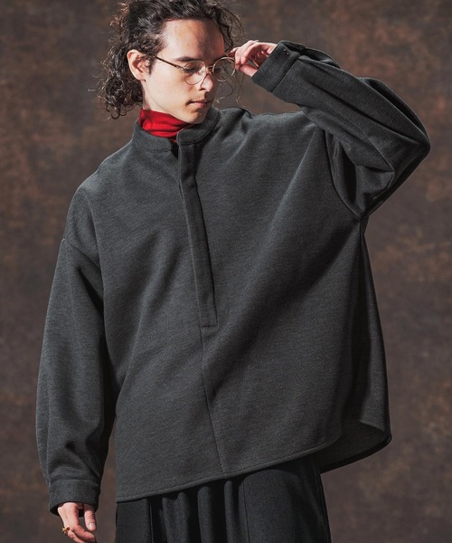 Jih Nunc（ジーヌンク）の「ms6211-スタンドカラー起毛プルオーバーシャツ(JIH-R1118)（シャツ/ブラウス・メンズ・グレー/ライトベージュ/ブラック・L/M/S）」の4枚目の写真