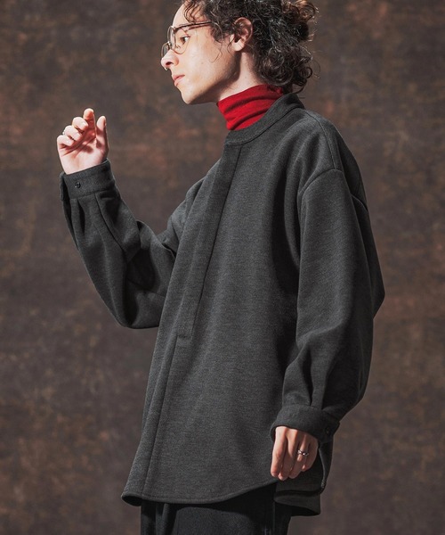 Jih Nunc（ジーヌンク）の「ms6211-スタンドカラー起毛プルオーバーシャツ(JIH-R1118)（シャツ/ブラウス・メンズ・グレー/ライトベージュ/ブラック・L/M/S）」の5枚目の写真