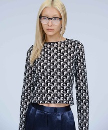 MONOGRAM FLOCKY PRINT TULLE CROPPED TOPS / モノグラムフロッキープリントチュールクロップドトップス