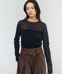 THINGS THAT MATTER | MONOGRAM FLOCKY PRINT TULLE CROPPED TOPS / モノグラムフロッキープリントチュールクロップドトップス(Tシャツ/カットソー)