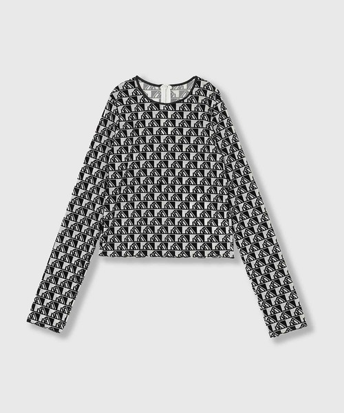 THINGS THAT MATTER（シングス ザット マター）の「MONOGRAM FLOCKY PRINT TULLE CROPPED TOPS / モノグラムフロッキープリントチュールクロップドトップス（Tシャツ/カットソー・レディース・ブラック×ホワイト/ベージュ/ブラック・FREE）」の17枚目の写真