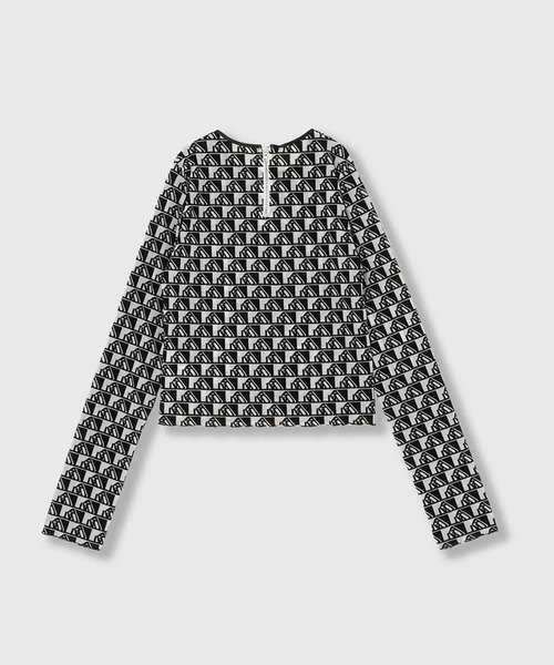 THINGS THAT MATTER（シングス ザット マター）の「MONOGRAM FLOCKY PRINT TULLE CROPPED TOPS / モノグラムフロッキープリントチュールクロップドトップス（Tシャツ/カットソー・レディース・ブラック×ホワイト/ベージュ/ブラック・FREE）」の18枚目の写真