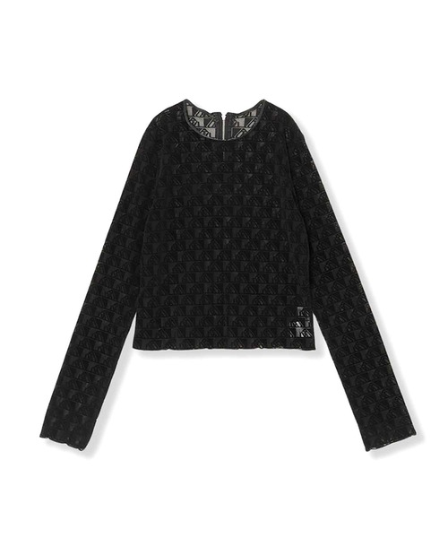 THINGS THAT MATTER（シングス ザット マター）の「MONOGRAM FLOCKY PRINT TULLE CROPPED TOPS / モノグラムフロッキープリントチュールクロップドトップス（Tシャツ/カットソー・レディース・ブラック×ホワイト/ベージュ/ブラック・FREE）」の15枚目の写真