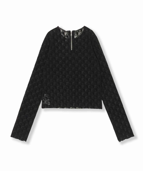 THINGS THAT MATTER（シングス ザット マター）の「MONOGRAM FLOCKY PRINT TULLE CROPPED TOPS / モノグラムフロッキープリントチュールクロップドトップス（Tシャツ/カットソー・レディース・ブラック×ホワイト/ベージュ/ブラック・FREE）」の16枚目の写真