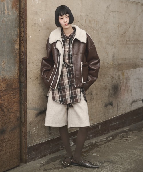 セール】2wayフェイクレザームートンジャケット（ムートンコート