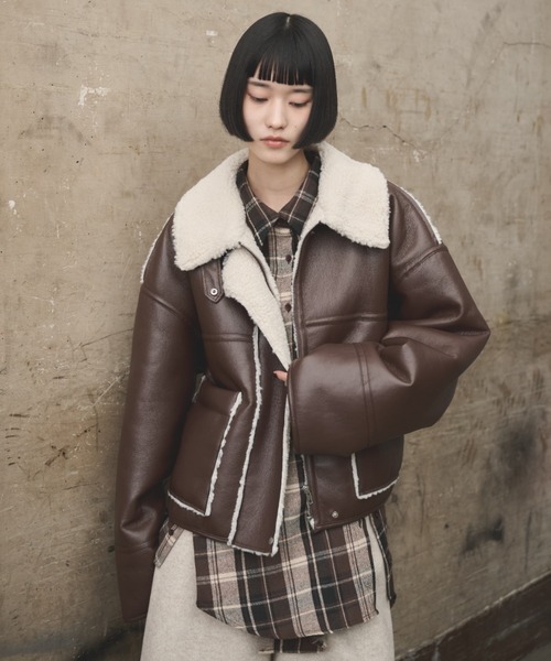 セール】2wayフェイクレザームートンジャケット（ムートンコート