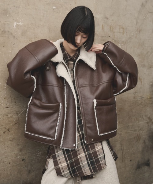 セール】2wayフェイクレザームートンジャケット（ムートンコート