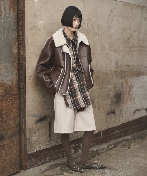 セール】2wayフェイクレザームートンジャケット（ムートンコート