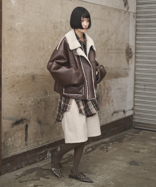 セール】2wayフェイクレザームートンジャケット（ムートンコート