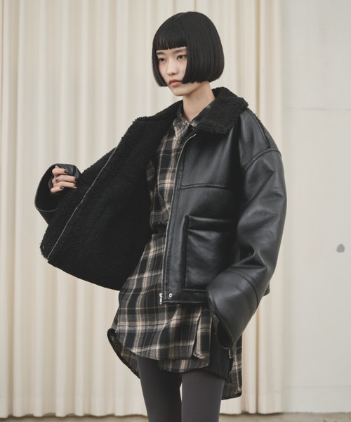 セール】2wayフェイクレザームートンジャケット（ムートンコート