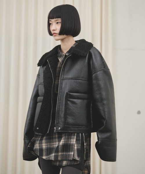 2wayフェイクレザームートンジャケット（ムートンコート）｜AIC