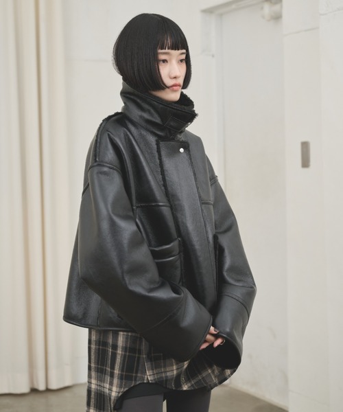 AIC.（エーアイシー）の「2wayフェイクレザームートンジャケット（ムートンコート・レディース・ブラウン/ブラック・FREE）」の13枚目の写真