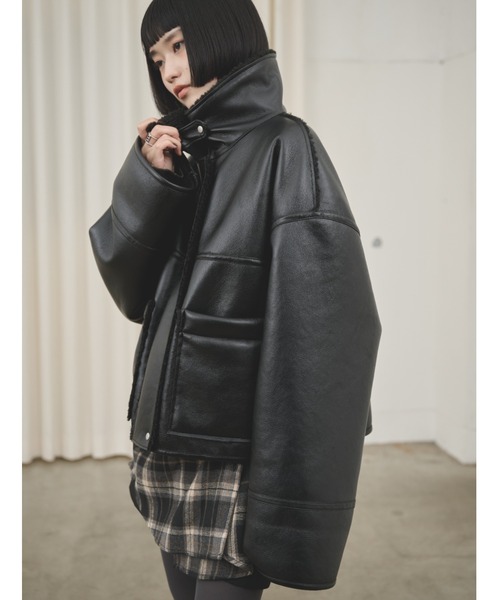 セール】2wayフェイクレザームートンジャケット（ムートンコート