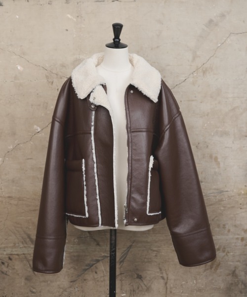2wayフェイクレザームートンジャケット（ムートンコート）｜AIC