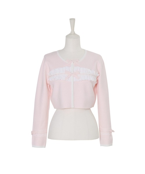 mellfy memory(メルフィーメモリー)の「Cotton lace and ribbon bicolor カーディガン(カーディガン/ボレロ・レディース・ホワイト/ピンク・FREE)」の2枚目の写真