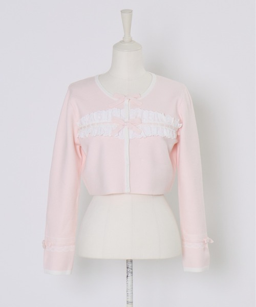mellfy memory(メルフィーメモリー)の「Cotton lace and ribbon bicolor カーディガン(カーディガン/ボレロ・レディース・ホワイト/ピンク・FREE)」の4枚目の写真