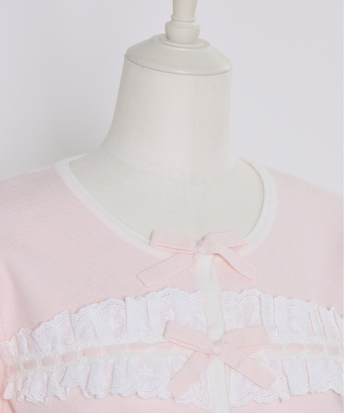 mellfy memory(メルフィーメモリー)の「Cotton lace and ribbon bicolor カーディガン(カーディガン/ボレロ・レディース・ホワイト/ピンク・FREE)」の8枚目の写真
