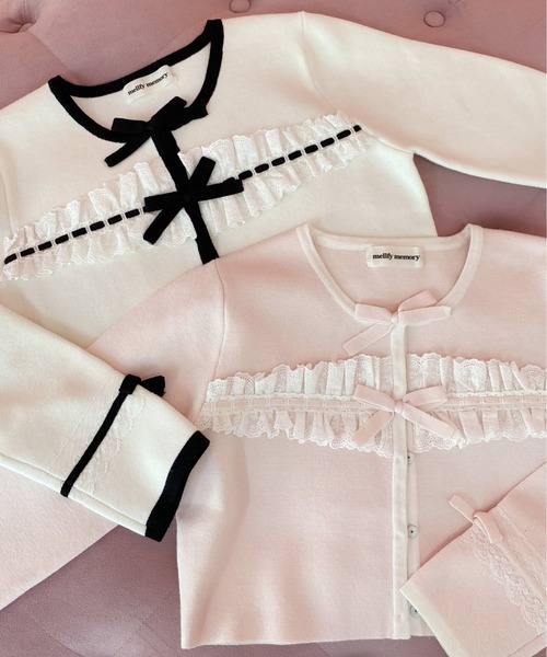 mellfy memory(メルフィーメモリー)の「Cotton lace and ribbon bicolor カーディガン(カーディガン/ボレロ・レディース・ホワイト/ピンク・FREE)」の3枚目の写真