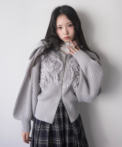 mellowneon（メロウネオン）の「シフォンデザイン3wayジップニット（ニット/セーター・レディース・グレー/アイボリー/チャコールグレー・FREE）」の19枚目の写真