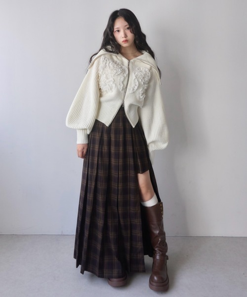 mellowneon（メロウネオン）の「シフォンデザイン3wayジップニット（ニット/セーター・レディース・グレー/アイボリー/チャコールグレー・FREE）」の13枚目の写真