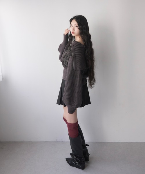 mellowneon（メロウネオン）の「シフォンデザイン3wayジップニット（ニット/セーター・レディース・グレー/アイボリー/チャコールグレー・FREE）」の18枚目の写真