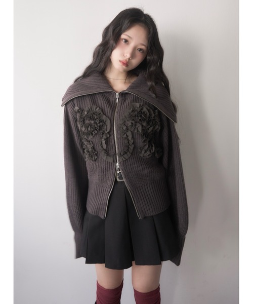 mellowneon（メロウネオン）の「シフォンデザイン3wayジップニット（ニット/セーター・レディース・グレー/アイボリー/チャコールグレー・FREE）」の16枚目の写真