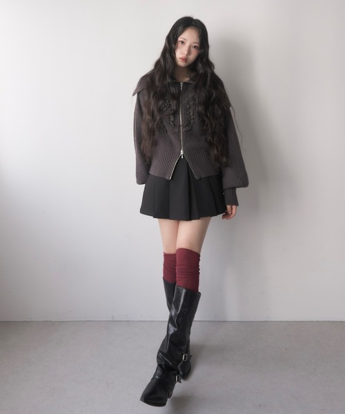 mellowneon（メロウネオン）の「シフォンデザイン3wayジップニット（ニット/セーター・レディース・グレー/アイボリー/チャコールグレー・FREE）」の17枚目の写真